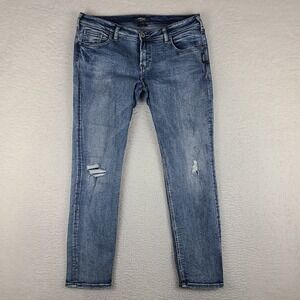 Silver Jeans Womens 31x27 Blue Sam Boyfriend Distress Light Wash Denim